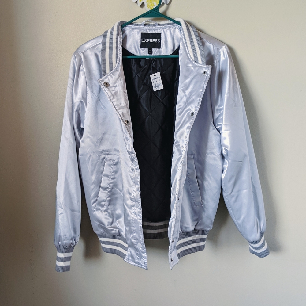 NEW Shiny Silver Retro Style Bomber Jacket…